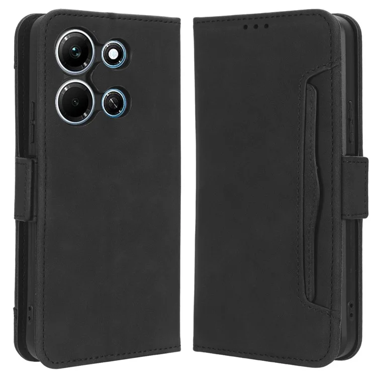 Para Infinix Note 30i 4G Foldable Stand Case PU Leather Wallet Multiple Card Slots Anti-Dust Flip Phone Cover - Black