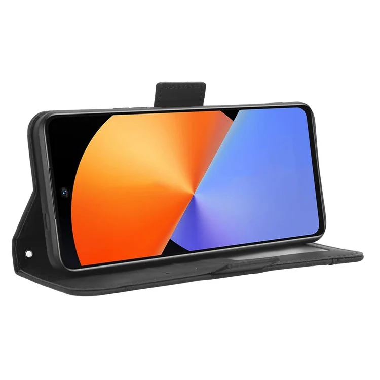 Para Infinix Note 30i 4G Foldable Stand Case PU Leather Wallet Multiple Card Slots Anti-Dust Flip Phone Cover - Black