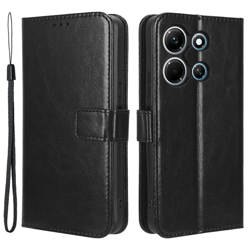 Per Infinix Note 30i 4G Anti-Polvere Cover Portafoglio Texture Crazy Horse Stand PU Pelle Flip Case Shell - Nero