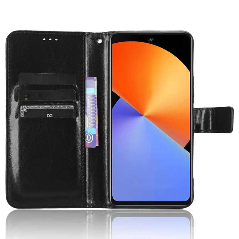 Per Infinix Note 30i 4G Anti-Polvere Cover Portafoglio Texture Crazy Horse Stand PU Pelle Flip Case Shell - Nero