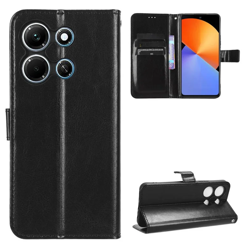 Per Infinix Note 30i 4G Anti-Polvere Cover Portafoglio Texture Crazy Horse Stand PU Pelle Flip Case Shell - Nero