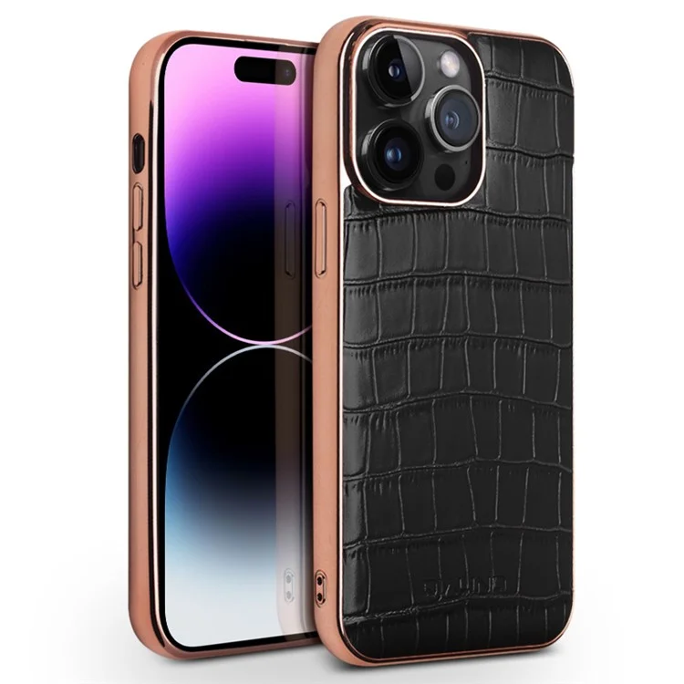 Funda de cuero genuino de vaca TPU para iPhone 14 Pro Anti-Drop Shockproof Phone Cover Compatible con cargador MagSafe - Negro