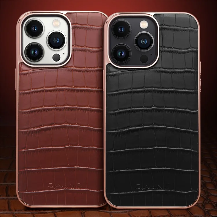 Funda de cuero genuino de vaca TPU para iPhone 14 Pro Anti-Drop Shockproof Phone Cover Compatible con cargador MagSafe - Negro