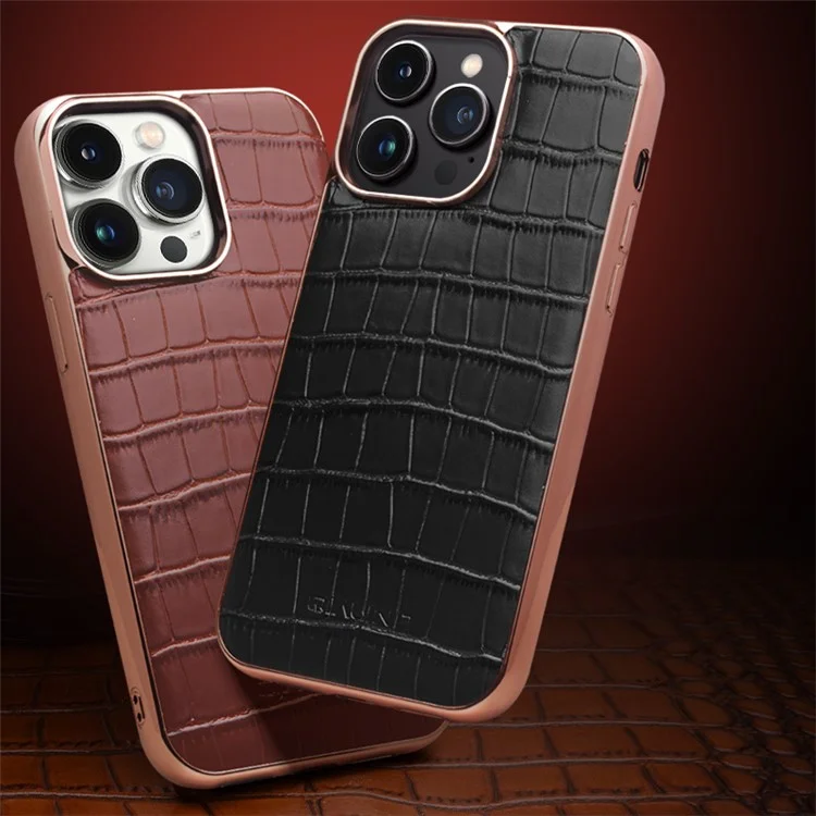 Funda de cuero genuino de vaca TPU para iPhone 14 Pro Anti-Drop Shockproof Phone Cover Compatible con cargador MagSafe - Negro