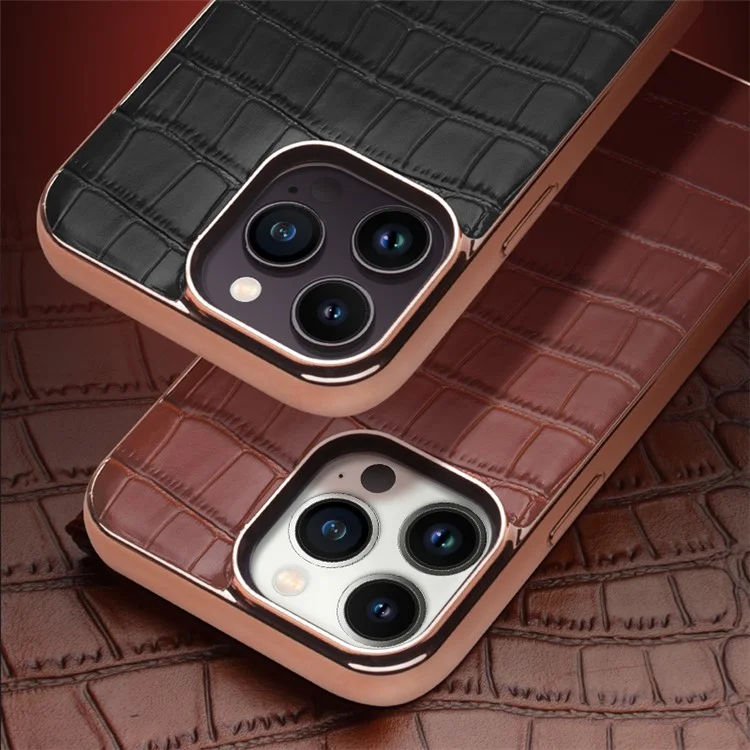 Funda de cuero genuino de vaca TPU para iPhone 14 Pro Anti-Drop Shockproof Phone Cover Compatible con cargador MagSafe - Negro