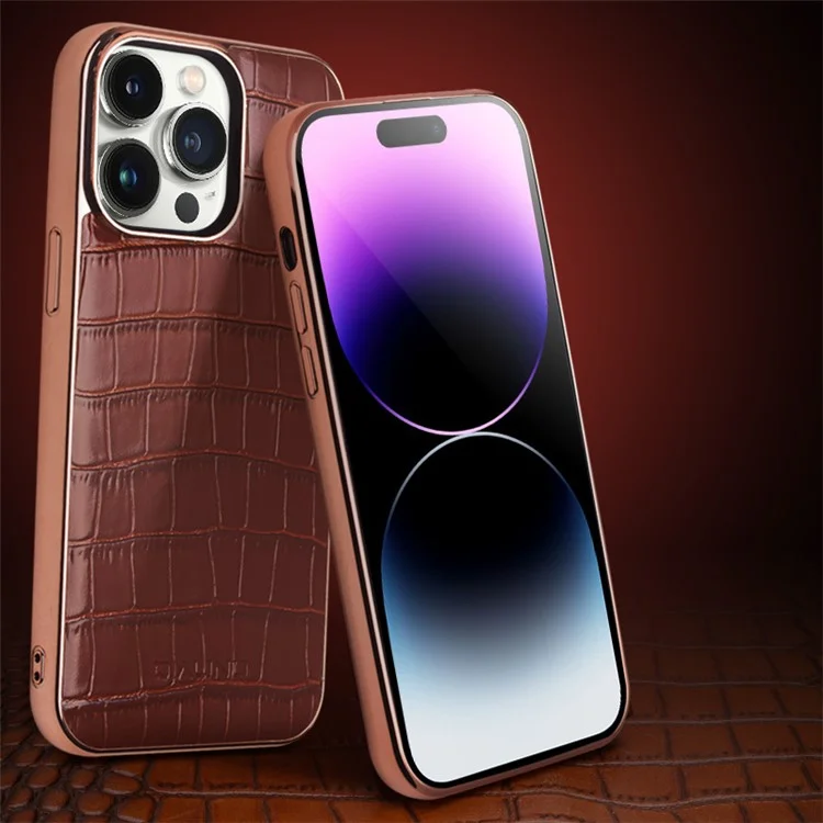 Funda de cuero genuino de vaca TPU para iPhone 14 Pro Anti-Drop Shockproof Phone Cover Compatible con cargador MagSafe - Negro