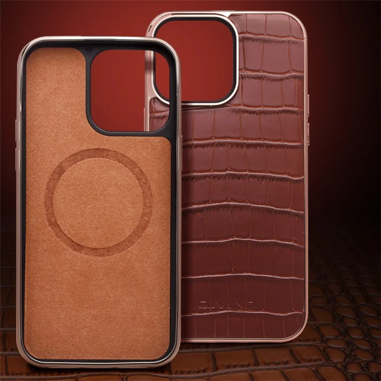QIALINO Capa de Telefone à Prova de Choques para iPhone 14 Pro Max Anti-Queda Couro Genuíno de Vaca TPU Capa Compatível com Carregador MagSafe - Preto
