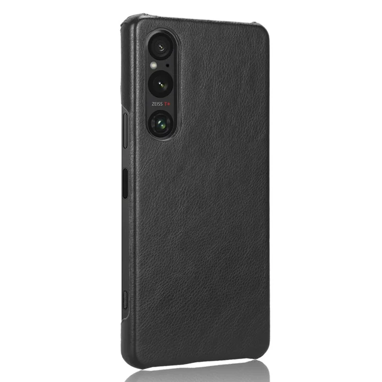 For Sony Xperia 1 V PU Leather + Hard PC Shell Litchi Texture Ultra Thin Protective Phone Case - Black