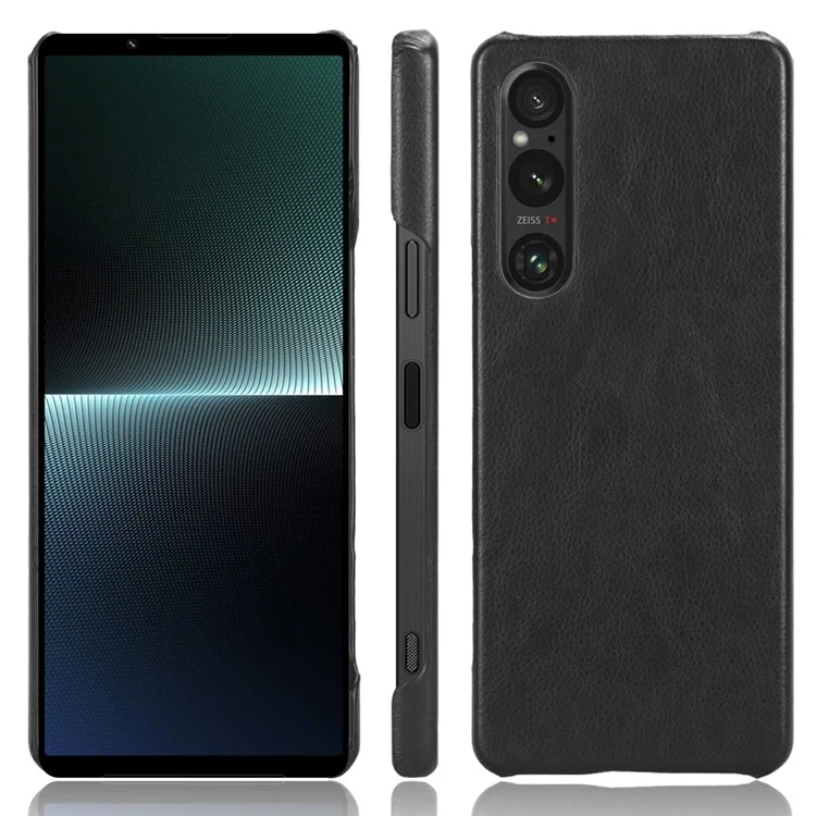 For Sony Xperia 1 V PU Leather + Hard PC Shell Litchi Texture Ultra Thin Protective Phone Case - Black