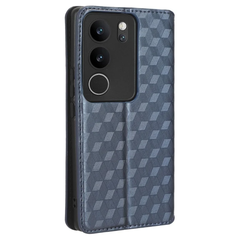 For vivo V29 5G / S17 5G / S17 Pro 5G / S17t 5G Rhombus Imprinted Shell PU Leather Stand Case Shockproof Phone Cover - Blue