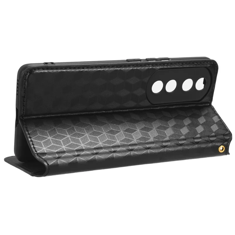 For Honor 90 Phone Case Shockproof Imprinted Rhombus PU Leather Stand Phone Cover - Black