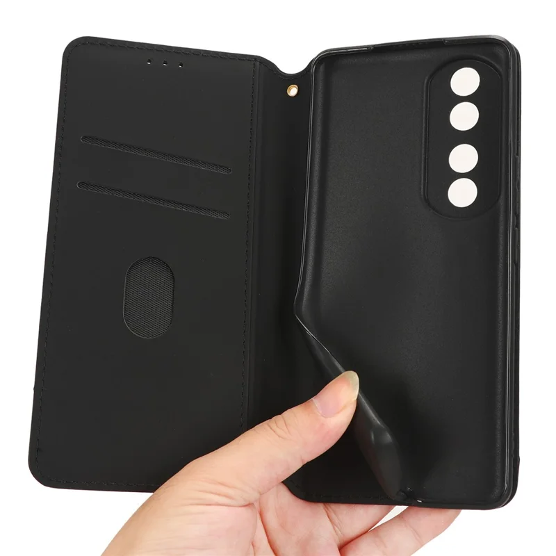 For Honor 90 Phone Case Shockproof Imprinted Rhombus PU Leather Stand Phone Cover - Black