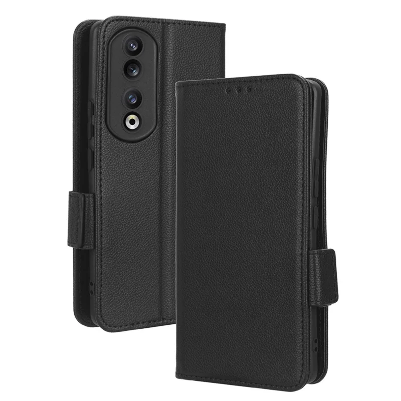 Lederhandytasche für Honor 90, Geldbörse mit Ständer, Litchi-Textur, Folio-Klapphandy-Cover - Schwarz