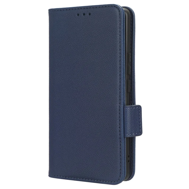 Læderet telefonbeskytning til Honor 90, wallet stand med litchi-struktur, folio flip beskytning - mørkeblå