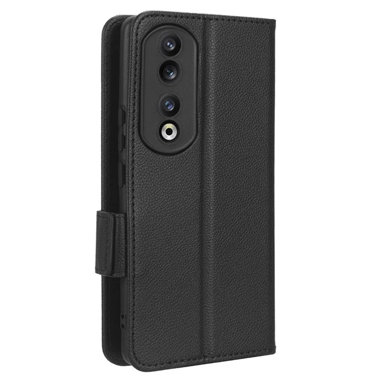 Phone Case for Honor 90 Pro , Litchi Texture Wallet Stand Folio Flip Leather Cell Phone Cover - Black