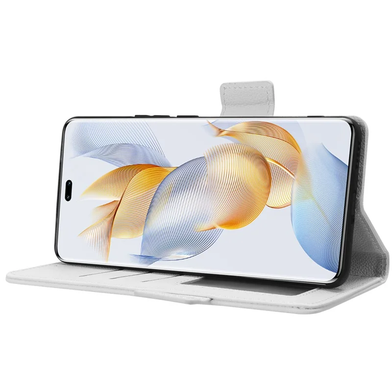 Phone Case for Honor 90 Pro , Litchi Texture Wallet Stand Folio Flip Leather Cell Phone Cover - White