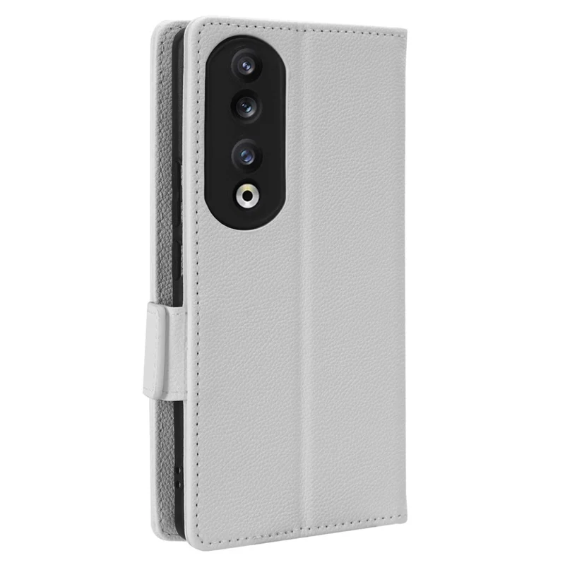 Phone Case for Honor 90 Pro , Litchi Texture Wallet Stand Folio Flip Leather Cell Phone Cover - White