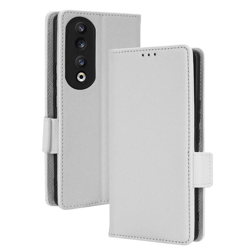 Phone Case for Honor 90 Pro , Litchi Texture Wallet Stand Folio Flip Leather Cell Phone Cover - White