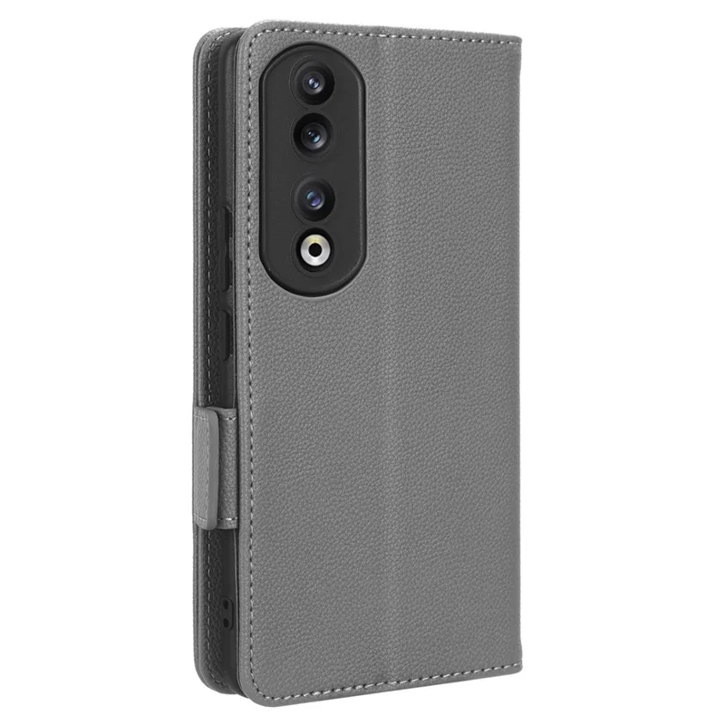 Phone Case for Honor 90 Pro , Litchi Texture Wallet Stand Folio Flip Leather Cell Phone Cover - Grey