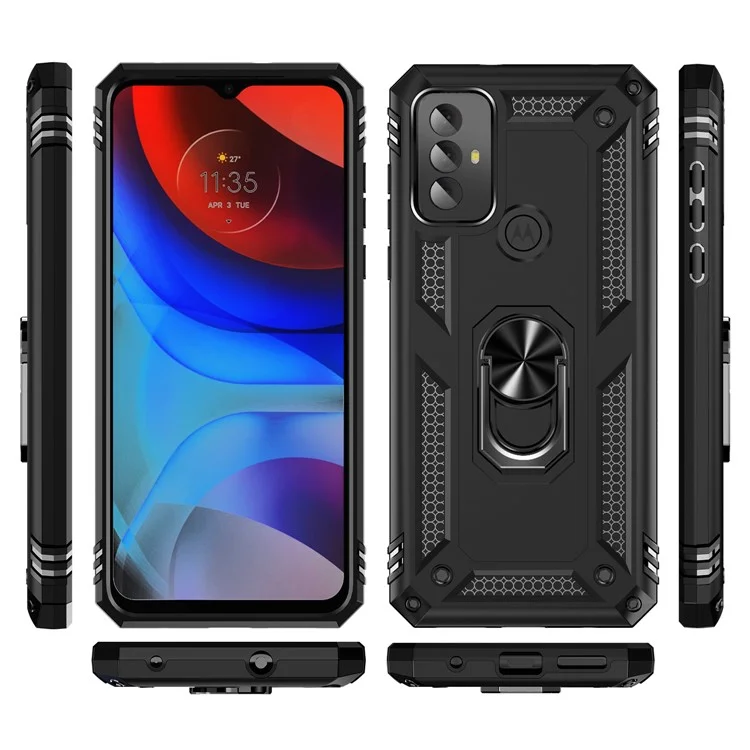 For Motorola Moto G Play (2023) 4G Ring Holder Kickstand Phone Case PC+TPU Shockproof Cover - Black
