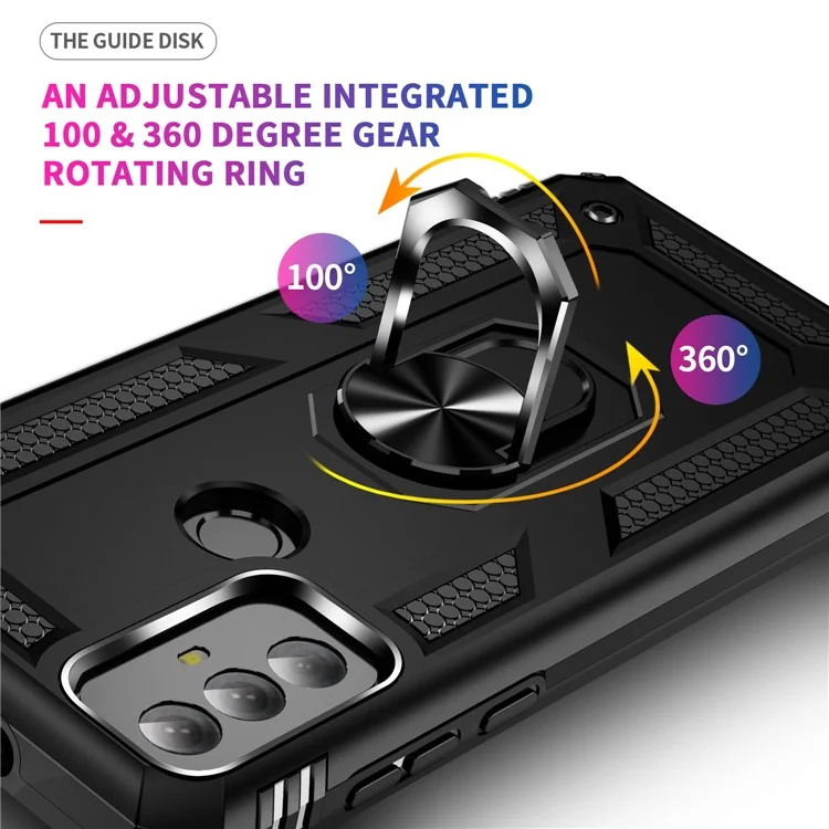 For Motorola Moto G Play (2023) 4G Ring Holder Kickstand Phone Case PC+TPU Shockproof Cover - Black