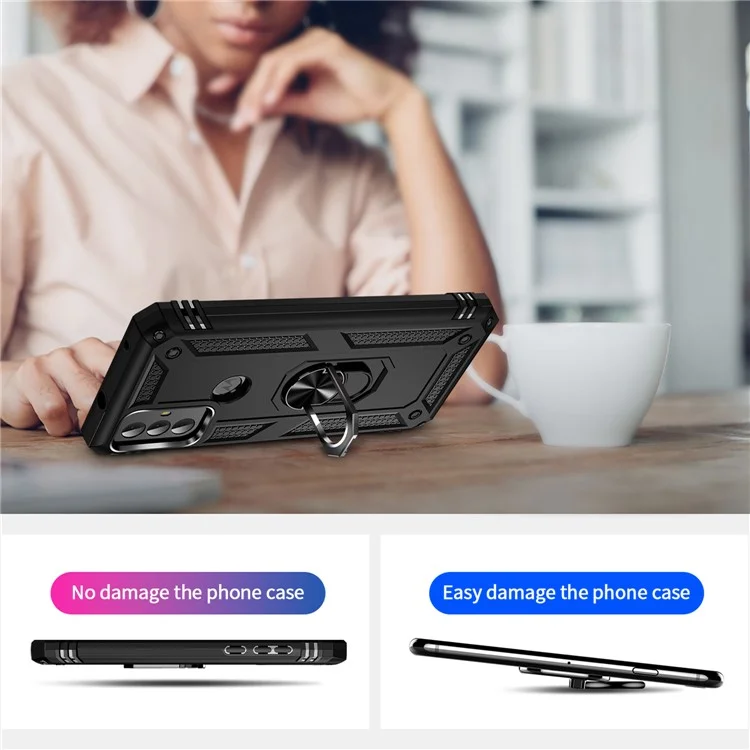 For Motorola Moto G Play (2023) 4G Ring Holder Kickstand Phone Case PC+TPU Shockproof Cover - Black
