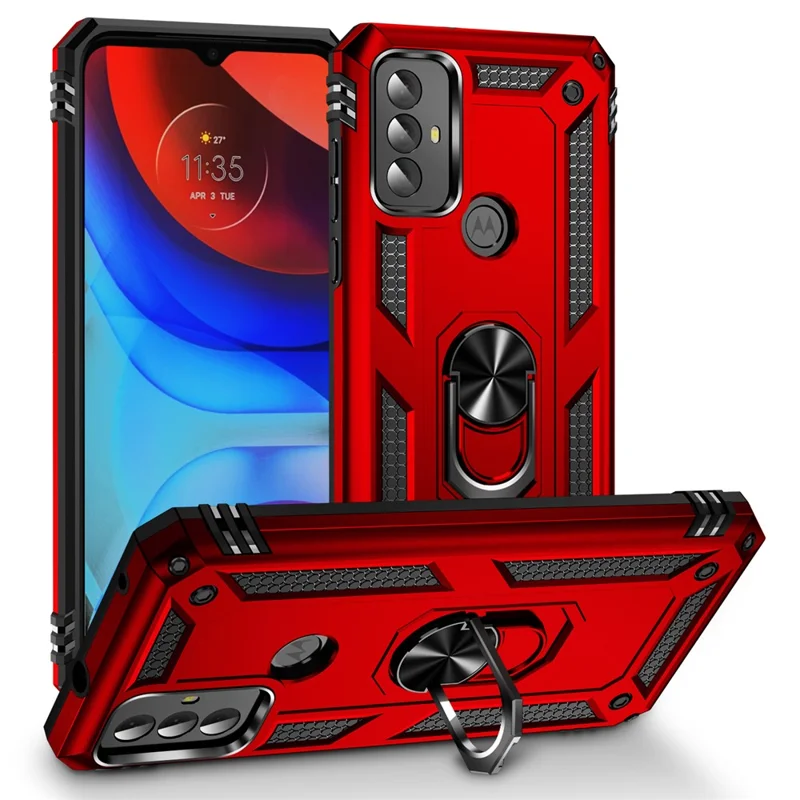 For Motorola Moto G Play (2023) 4G Ring Holder Kickstand Phone Case PC+TPU Shockproof Cover - Red