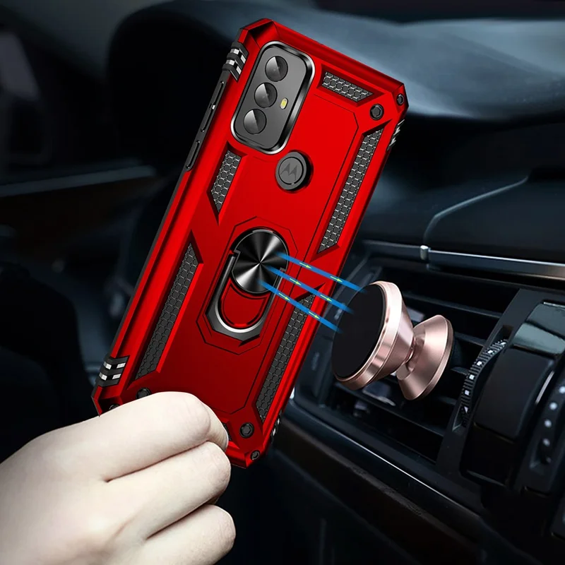For Motorola Moto G Play (2023) 4G Ring Holder Kickstand Phone Case PC+TPU Shockproof Cover - Red