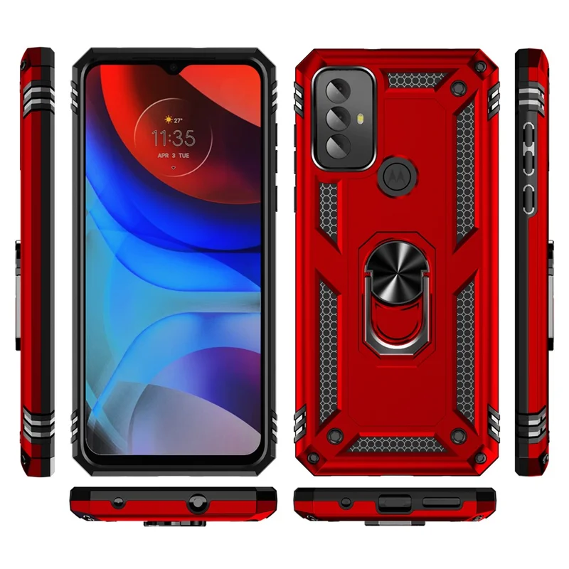 For Motorola Moto G Play (2023) 4G Ring Holder Kickstand Phone Case PC+TPU Shockproof Cover - Red