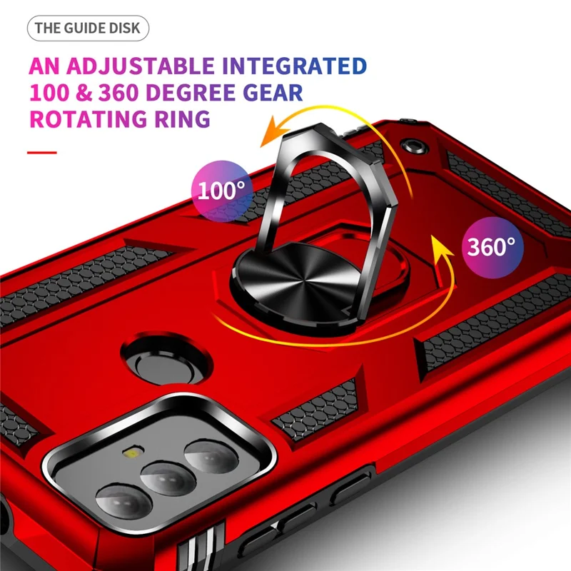For Motorola Moto G Play (2023) 4G Ring Holder Kickstand Phone Case PC+TPU Shockproof Cover - Red