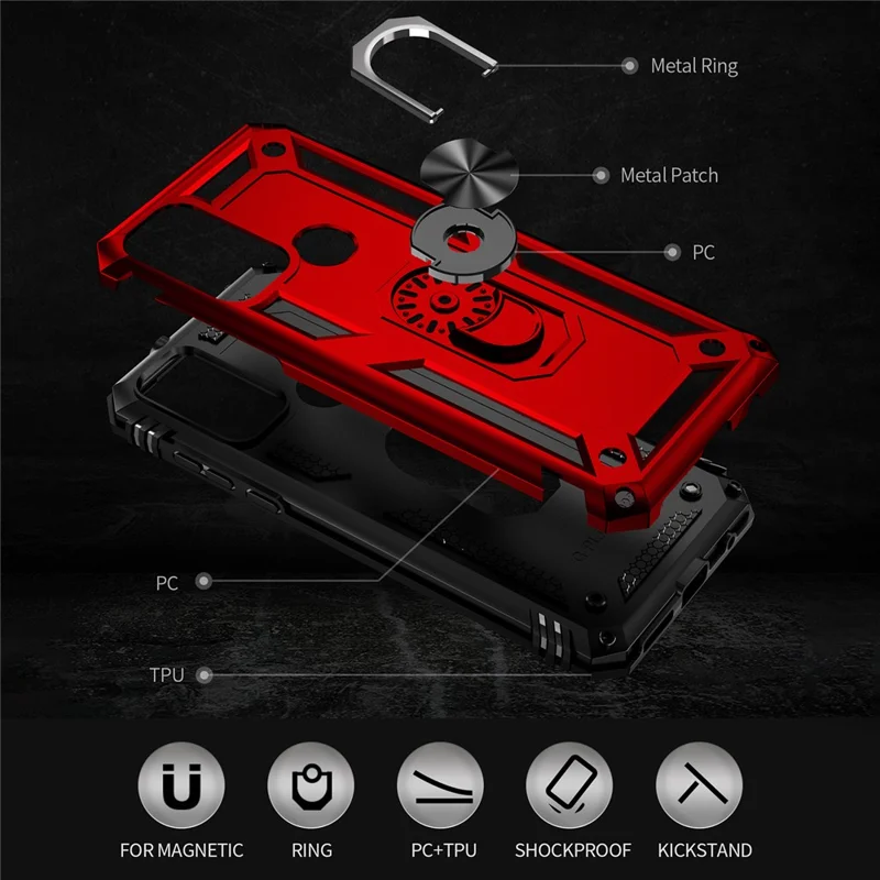 For Motorola Moto G Play (2023) 4G Ring Holder Kickstand Phone Case PC+TPU Shockproof Cover - Red