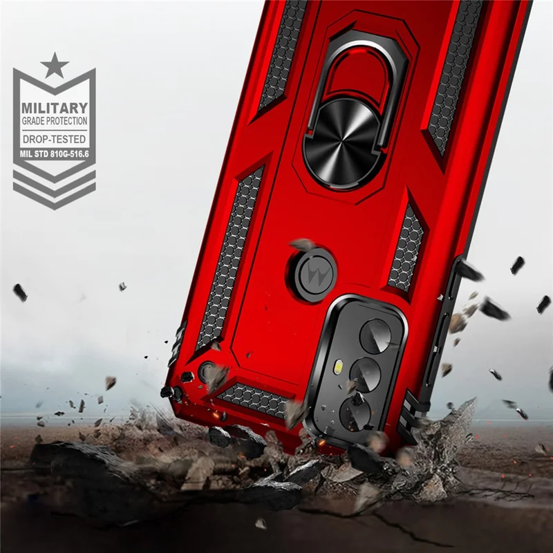 For Motorola Moto G Play (2023) 4G Ring Holder Kickstand Phone Case PC+TPU Shockproof Cover - Red