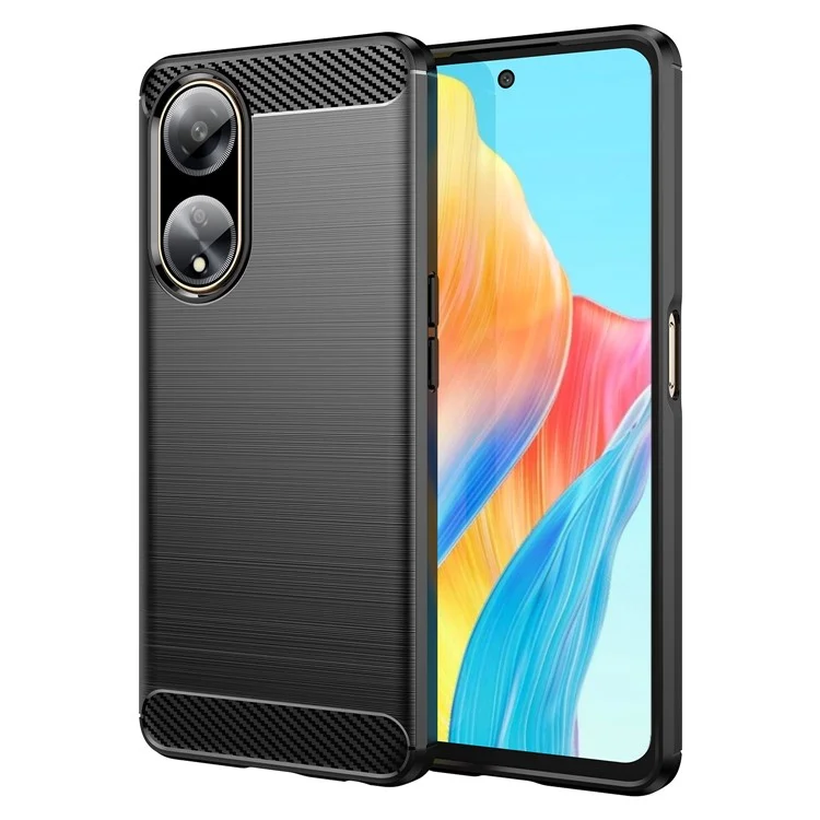 Pour Oppo A1 5G / A98 5G / F23 5G Étui de téléphone souple en TPU Texture en fibre de carbone Téléphone brossé Couverture - Noir