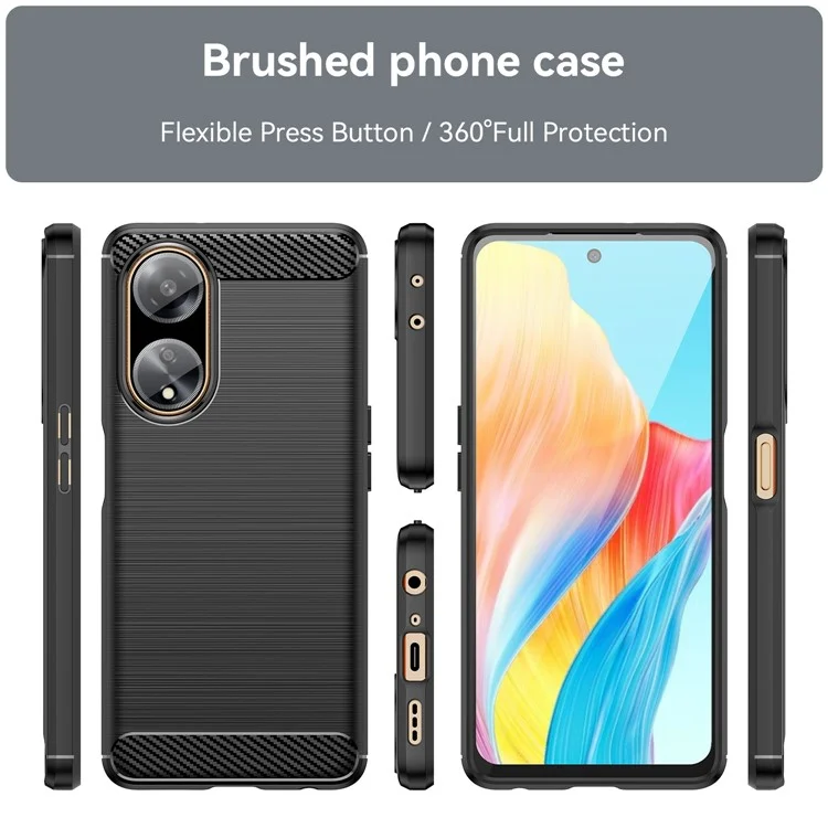 Pour Oppo A1 5G / A98 5G / F23 5G Étui de téléphone souple en TPU Texture en fibre de carbone Téléphone brossé Couverture - Noir