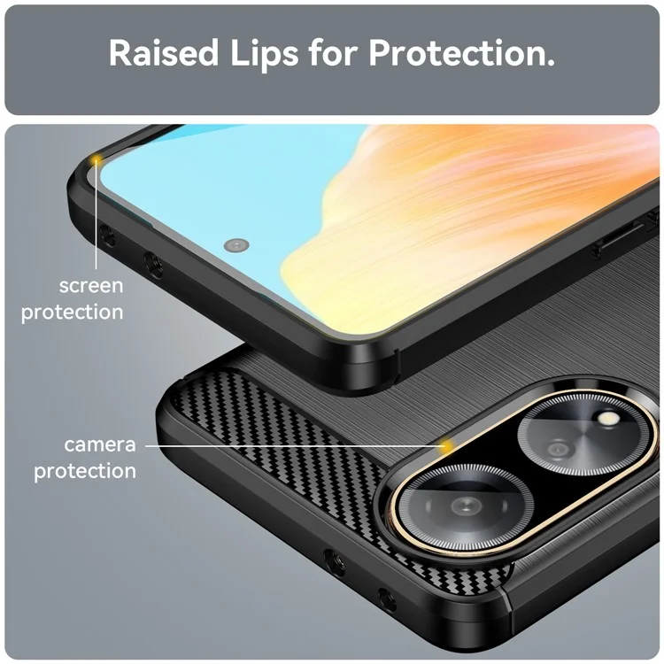 Pour Oppo A1 5G / A98 5G / F23 5G Étui de téléphone souple en TPU Texture en fibre de carbone Téléphone brossé Couverture - Noir
