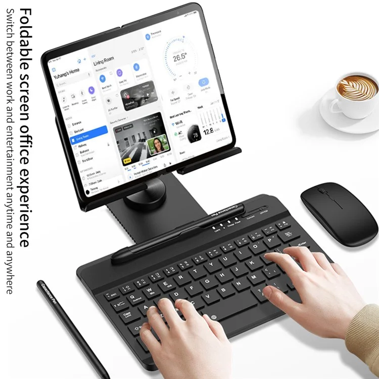 GKK For Samsung Galaxy Fold / Z Fold Series Foldable Desk Stand Holder with Bluetooth Keyboard + Mouse + Stylus - Black