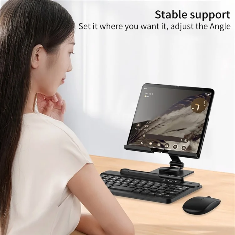 GKK For Samsung Galaxy Fold / Z Fold Series Foldable Desk Stand Holder with Bluetooth Keyboard + Mouse + Stylus - Black