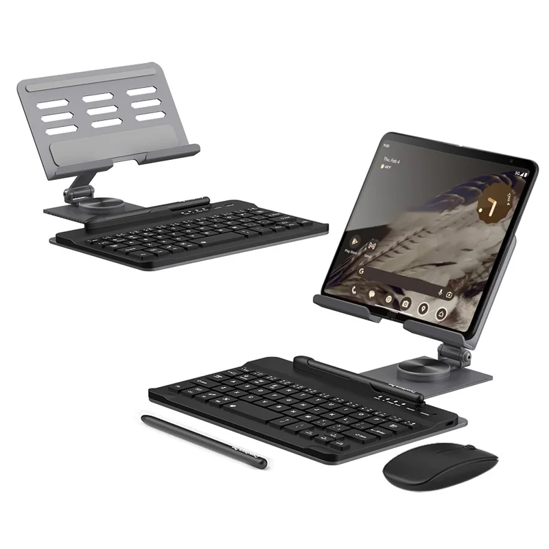 GKK For Samsung Galaxy Fold / Z Fold Series Foldable Desk Stand Holder with Bluetooth-compatible Keyboard + Mouse + Stylus - Grey