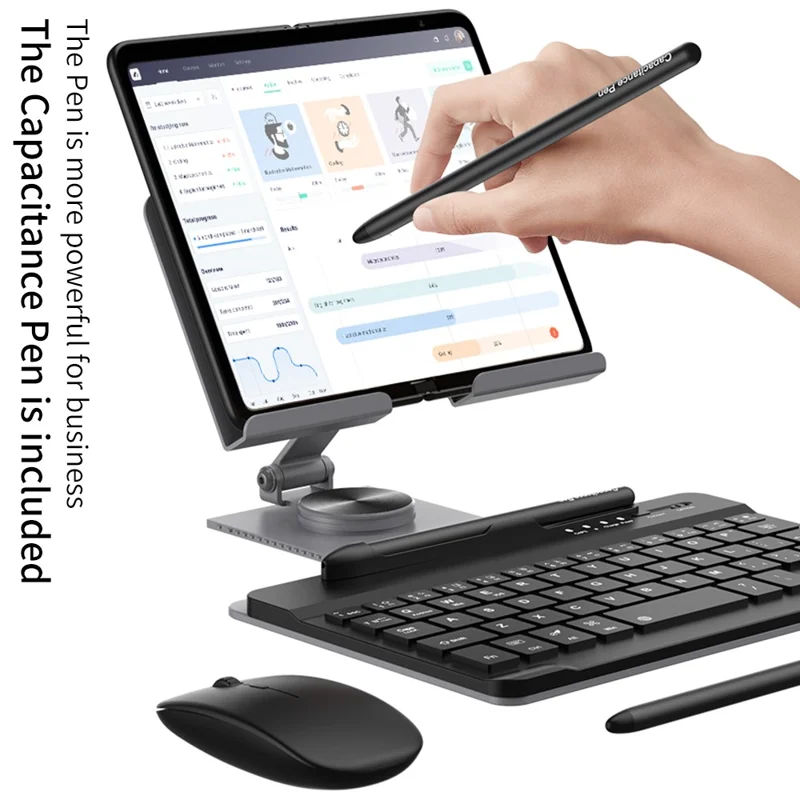 GKK For Samsung Galaxy Fold / Z Fold Series Foldable Desk Stand Holder with Bluetooth-compatible Keyboard + Mouse + Stylus - Grey
