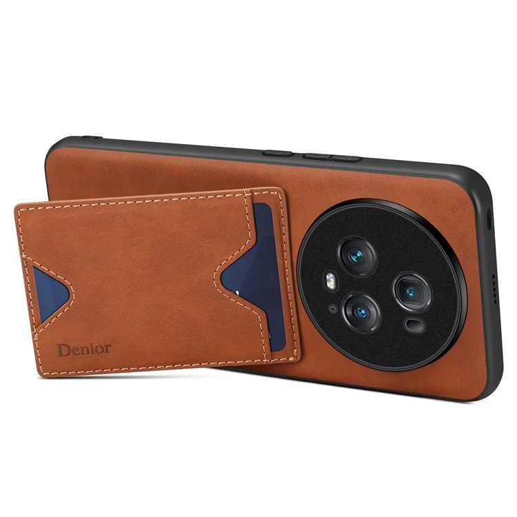 DENIOR Back Cover for Honor Magic5 Pro PU Leather Coated TPU Phone Case with Kickstand Card Slot - Brown