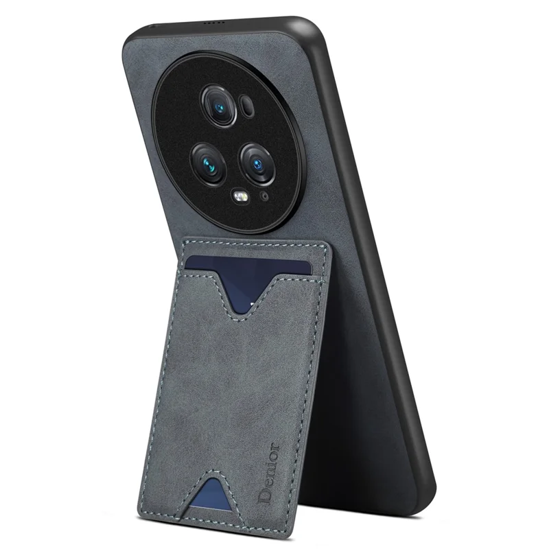 DENIOR bagside til Honor Magic5 Pro PU-læderbelagt TPU-telefonbeskyttelsesdækk med fold ud stående kortplads - Grå