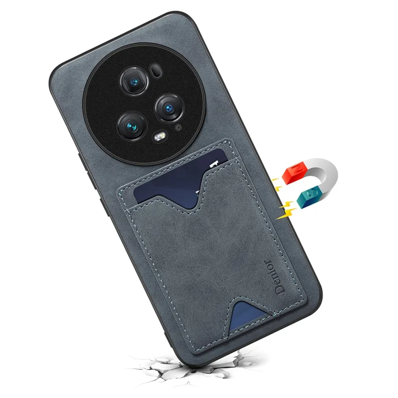 DENIOR bagside til Honor Magic5 Pro PU-læderbelagt TPU-telefonbeskyttelsesdækk med fold ud stående kortplads - Grå
