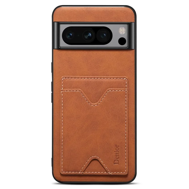 DENIOR For Google Pixel 8 Pro PU Leather Coated TPU Back Cover Phone Case with Kickstand Card Slot - Brown