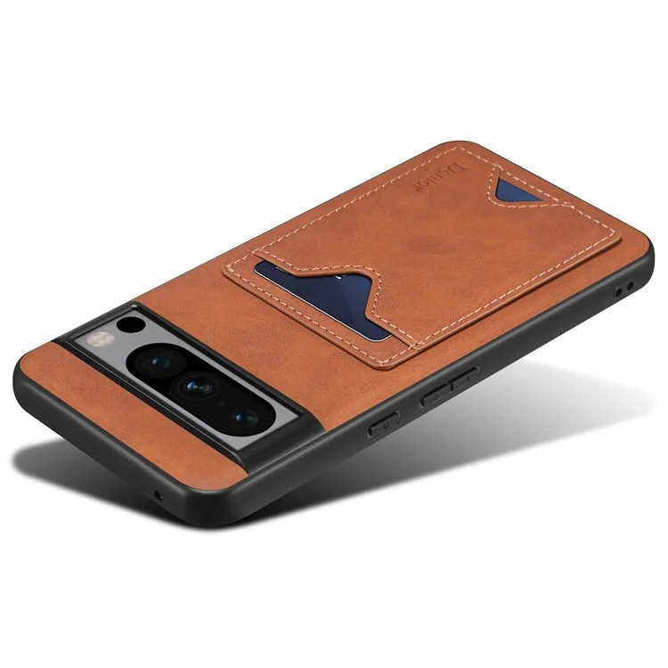 DENIOR For Google Pixel 8 Pro PU Leather Coated TPU Back Cover Phone Case with Kickstand Card Slot - Brown