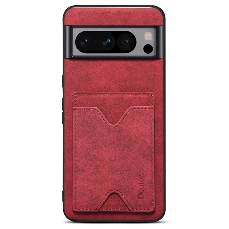 DENIOR For Google Pixel 8 Pro PU Leather Coated TPU Back Cover Phone Case with Kickstand Card Slot - Red