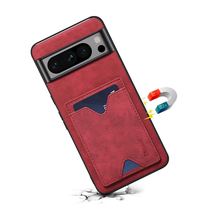 DENIOR For Google Pixel 8 Pro PU Leather Coated TPU Back Cover Phone Case with Kickstand Card Slot - Red