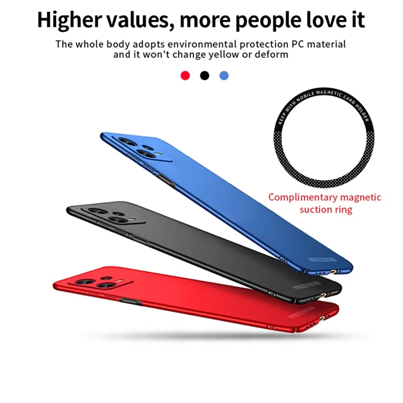 PINWUYO PC Series для Xiaomi Redmi Note 12 5G (Глобальная версия) Матовый ПК чехол для телефона с магнитным кольцевым держателем - Черный