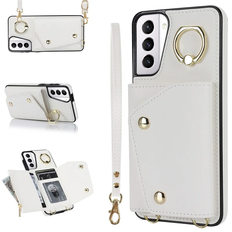 Pour Samsung Galaxy S21 4G / 5G Kickstand Case Ballet pu en Cuir en Cuir Revêtu TPU Couverture Téléphon - Blanc