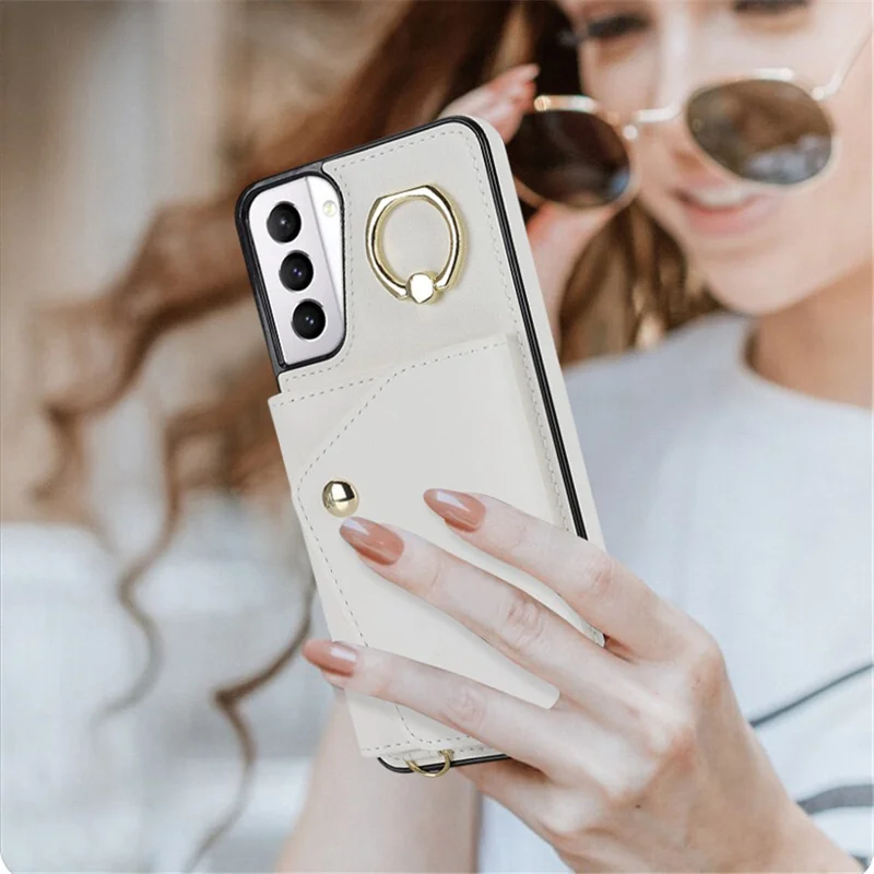 Pour Samsung Galaxy S21 4G / 5G Kickstand Case Ballet pu en Cuir en Cuir Revêtu TPU Couverture Téléphon - Blanc