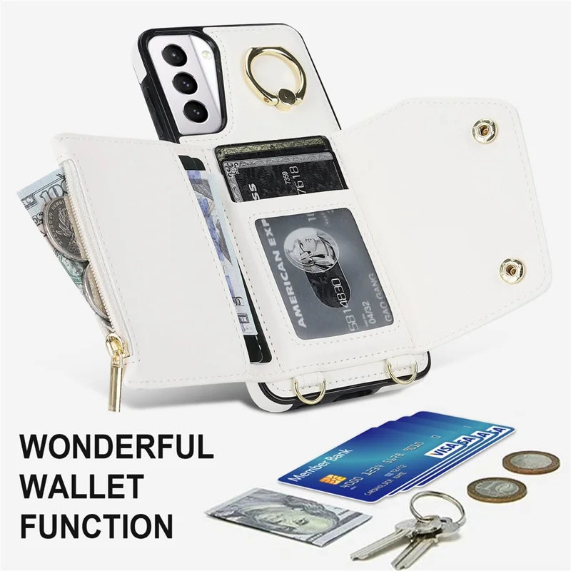 Pour Samsung Galaxy S21 4G / 5G Kickstand Case Ballet pu en Cuir en Cuir Revêtu TPU Couverture Téléphon - Blanc